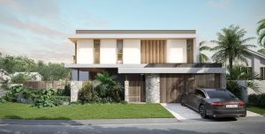 Elevate project render of a subdivision property at Tannah and Villa Courts, Broadbeach Waters. Front street view.